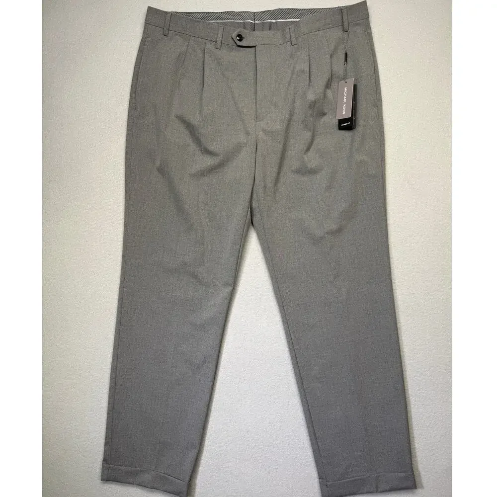 Michael Kors Men's Pleated Solid Classic Fit Pants Grey 40x32 $98